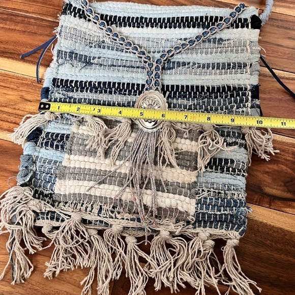 Recycled Handmade Fringe Boho Hippie Crossbody Purse Fringe Blue Trendy School - Picture 10 of 11